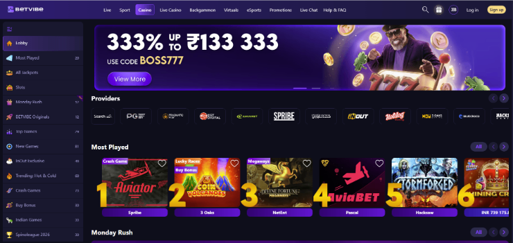 Betvibe - online casino in India - homepage